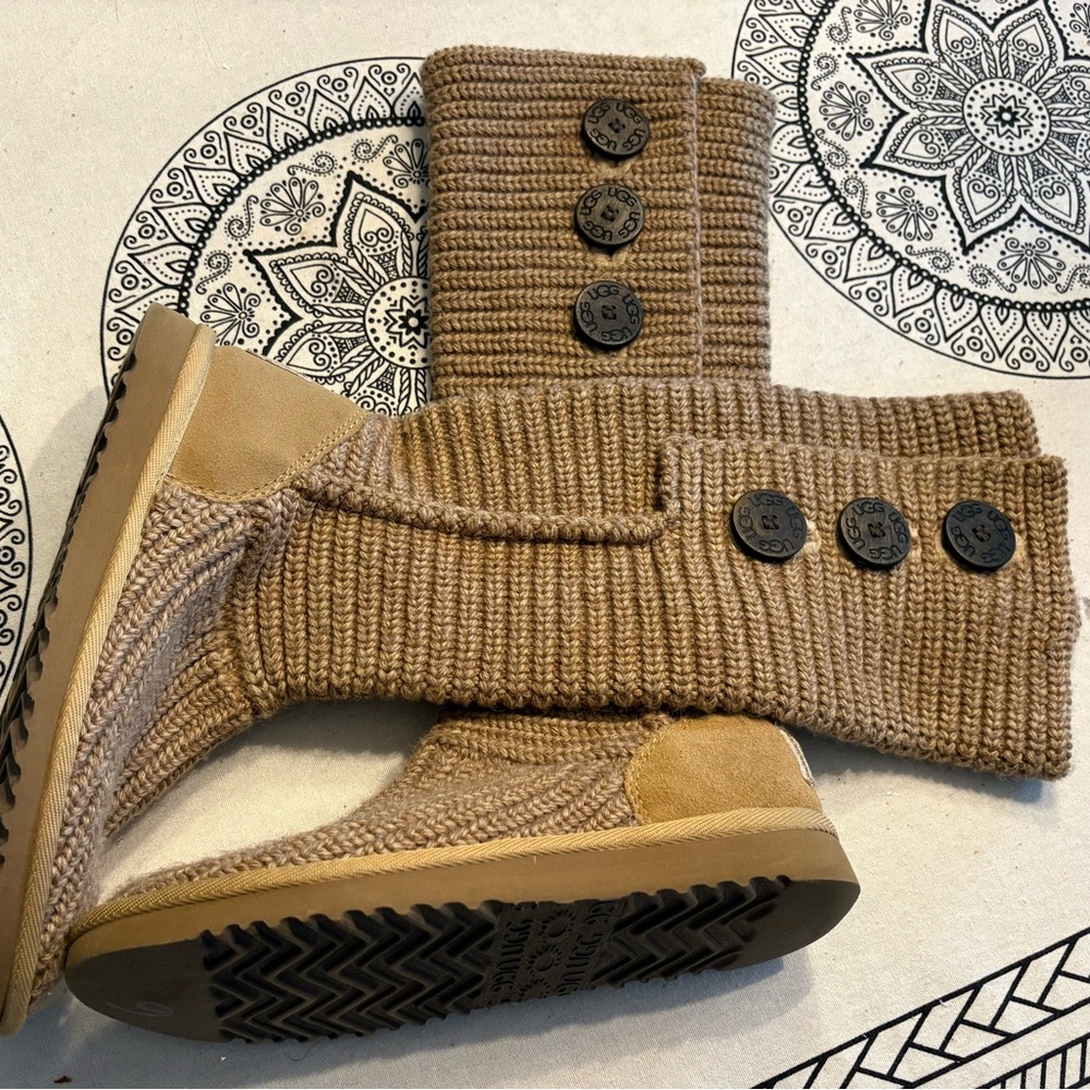 UGG Tan Suede Knit Boots